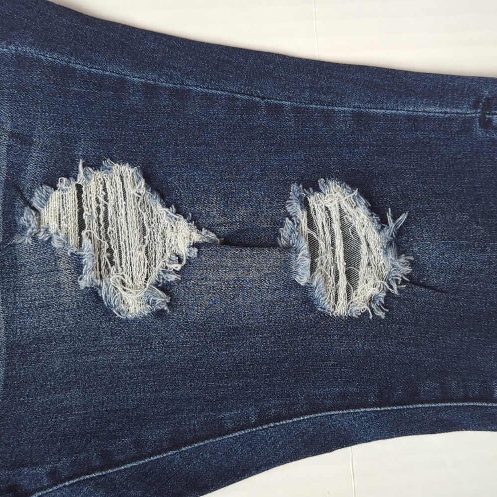 Hybrid & Co. Butt Lift Stretch Distressed Ripped Bermuda Jean City Shorts 3 Blue - Picture 7 of 13